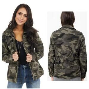 Love Tree Womens Army Jacket Size S Green Camo Zip Snap Camouflage